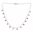 Chocker Colar Elo Português Pedra Zirconia Colorida Prata 92 Chocker Colar Elo Português Pedra Zirconia Colorida Prata 92