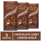 Chocolate Lindt Lindor, Ao Leite c/ Avelã, 3 Barras de 100g