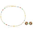 Choker e Brinco Flor Colorida Banhado 18k Choker e Brinco Flor Colorida Banhado 18k