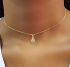 Choker Elo Português com Nossa Senhora Aparecida Zircônia Cristal Banhado a Ouro