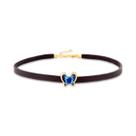 Choker em Couro com Borboleta-Azul Revestida em Ouro Choker em Couro com Borboleta-Azul Revestida em Ouro