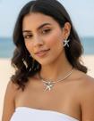 Choker Estrela do Mar + Brincos Design Orgânico Bijuteria Cor:Prateado
