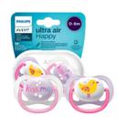 Chupeta Avent Ultra Air Happy Dupla Tamanho 1 Rosa Passarinho e Branca Kiss Me 0-6m