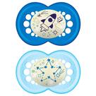 Chupeta Mam Night Day Silicone Silk Teat Ortodôntica 6+ Meses Cores e Desenhos Sortidos Boys 2 Unidades Ref:2913