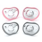 Chupeta NANOBÉBÉ Flexy 0-3 meses 100% silicone rosa/cinza, pacote com 4