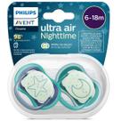 Chupeta ULTRA AIR Noturno Dupla Decorada 6-18M AZ/VD Philips AVENT SCF376/13