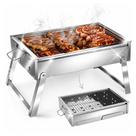 Churrasqueira 100% Aço Inox Dobrável Compacta Á Carvão Portátil com Alça e Grelha Inox