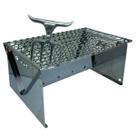 Churrasqueira 18cm retangular prata portátil aço inox com grelha (Alfa Suportel) + garra de urso tridente