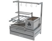 Churrasqueira De Bancada Parrilla Inox Com espetos e Grelha Uruguaia e Varal com Ganchos 74x45cm