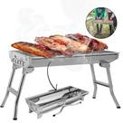 Churrasqueira de Inox Móvel Á Carvão Portátil com Grelha Inox e Pés Dobráveis P/ Viagens Camping