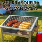 Churrasqueira Galvanizada Com Grelha Portátil Aço Anti Corte Camping Viagens Alça Madeira Prático