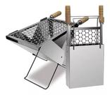 Churrasqueira maleta portátil dobrável aço inox a carvão