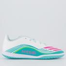 Chuteira Adidas F50 Messi Club Futsal Juvenil Branca e Verde Água