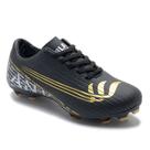 Chuteira Campo Cano Baixo 38 ao 44 Preto Dourado Blank com Solado Costurado