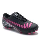 Chuteira Campo Preto Pink Cano Baixo Blank 38 ao 44 com Solado Costurado