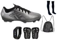 Chuteira Campo UZ Costurado Gramado Futebol + Meião + Relógio + Caneleira + Mochila