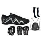 Chuteira Futsal 1000 Quadra Costurada Adulto Novo + Meião + Caneleira + Relógio + Mochila