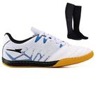 Chuteira Futsal Masculina Bico Reforçado em Couro Futebol de Salao Quadra + Meião Chuteira Futsal Masculina Bico Reforçado em Couro Futebol de Salao Quadra + Meião