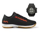 Chuteira Futsal Strava Clickshop Quadra Salão Costurada Preto Infanto Juvenil + Relogio Digital Chuteira Futsal Strava Clickshop Quadra Salão Costurada Preto Infanto Juvenil + Relogio Digital
