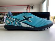 Chuteira oxn speed 5 society pro pvc infantil - ciano/branco/marinho