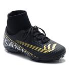 Chuteira Society Botinha Cano Alto Blank Star Preto Dourado com Solado Costurado 34 ao 45
