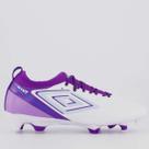 Chuteira Umbro Adamant Top Speed Club Campo Branca e Roxa