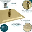 Chuveiro Dourado 30x30 Com Niple Ducha Slim Quadrada De Teto Inox 201 Gold Cascata 30cm A Gas Banheiro Luxo Cor:Dourado