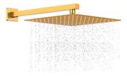 Chuveiro Dourado Gás Solar 30x30cm Braço 38cm Slim Ducha