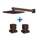 Chuveiro Quadrado Corten + 2 Acabamentos Para Registros
