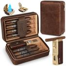 Cigar Humidor Box Estojo de couro Scotte Cigar Lighter marrom