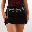 Cinto Ajustável Feminino De Metal Prateado Com Teia De Aranha Gótica E Cruz De Caixão, Estilo