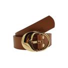 Cinto Classe Couro Legítimo Feminino Marrom Fivela Metal Dourado Redonda CF31 Cinto Classe Couro Legítimo Feminino Marrom Fivela Metal Dourado Redonda CF31