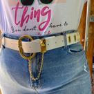 Cinto Corrente Branco e Fivela Dourada Blogueira Plus Size