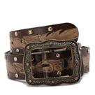 Cinto Country Feminino de Couro com Fivela e Detalhes Pena e Cravos Cinto Country Feminino de Couro com Fivela e Detalhes Pena e Cravos