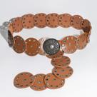 Cinto Country Feminino Largo Boho Couro Elegante Redondo Detalhe Metalizado