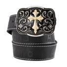 Cinto Country Feminino Masculino Ave Maria Couro com Fivela Cruz de Maria Dourada