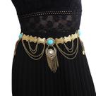 Cinto de borla de metal com corrente de cintura Boho Turquesa para mulheres Cinto de borla de metal com corrente de cintura Boho Turquesa para mulheres