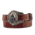 Cinto de Couro Feminino com Fivela Religiosa Nossa Senhora Estilo Country