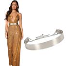 Cinto de metal XZQTIVE Shiny Polished Mirror Silver Chain feminino
