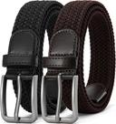 Cinto elástico trançado DOOPAI Elastic para homens, pacote com 2 unidades preto/marrom