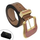 Cinto Feminino de Couro Caramelo e Fivela Acrílico Cor Rosé Cinto Feminino de Couro Caramelo e Fivela Acrílico Cor Rosé