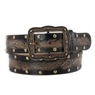 Cinto Feminino de Couro Country com Fivela Grande e Penas