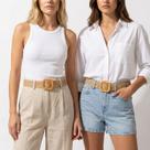 Cinto Feminino de Palha Fivela Casual Trançado Artesanal Leve Confortável Versátil Praia Verão Cor:Bege EscuroTamanho:M