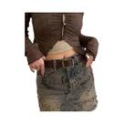 Cinto Feminino Preto Largo E Versátil Para Jeans Verão 2024 Com Design Decorativo Em Café