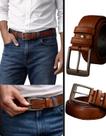 Cinto Masculino Couro Marrom com Fivela Metal Fosca Casual e Social