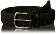 Cinto masculino Perry Ellis em tecido elástico com acabamento em couro preto