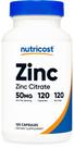 Citrato de zinco Nutricost 50 mg 120 cápsulas veganas