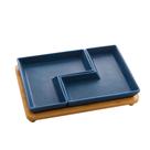 Cj.2 Petisqueiras Porcelana c/Bandeja Bambu Azul 23x15x5cm