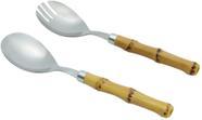 CJ 2PC P/SALADA DE ACO INOX C/CABO DE PLASTICO COR BAMBU NATURAL LUXO 21cm - Lyor