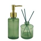 Cj 2pc Porta Sabonete Líquido Difusor Vidro 3 Palitos Verde Cj 2pc Porta Sabonete Líquido Difusor Vidro 3 Palitos Verde